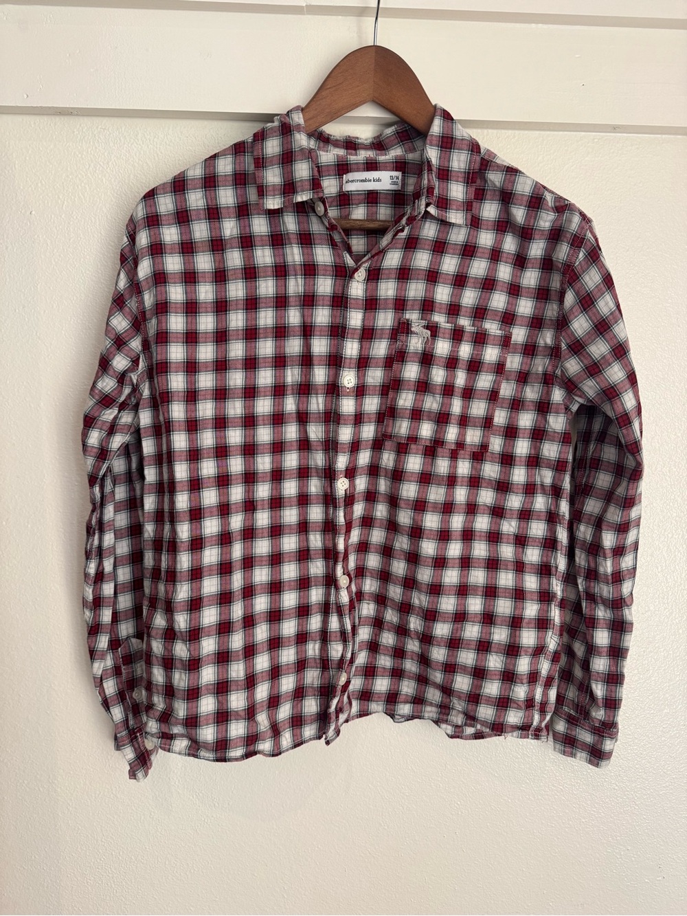 Abercrombie Kids Boys Plaid Button Down Shirt 13/14 Red White Preppy